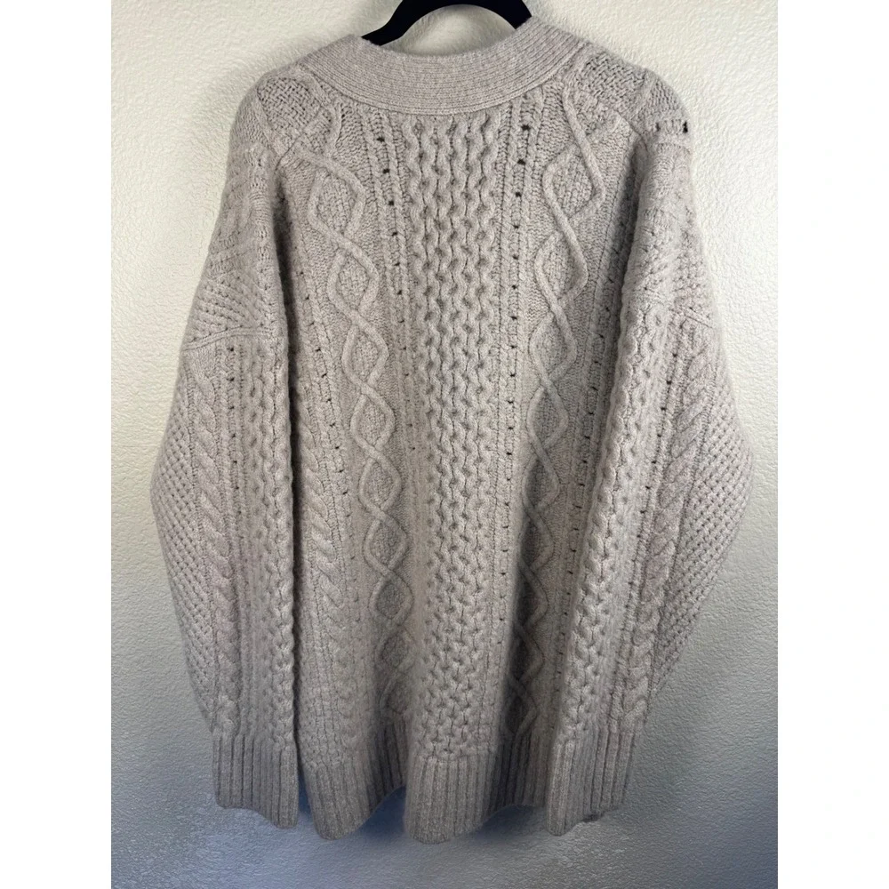 J Crew Cable Knit Chunky Oversized Cardigan Sweater Women L Merino Alpaca Wool